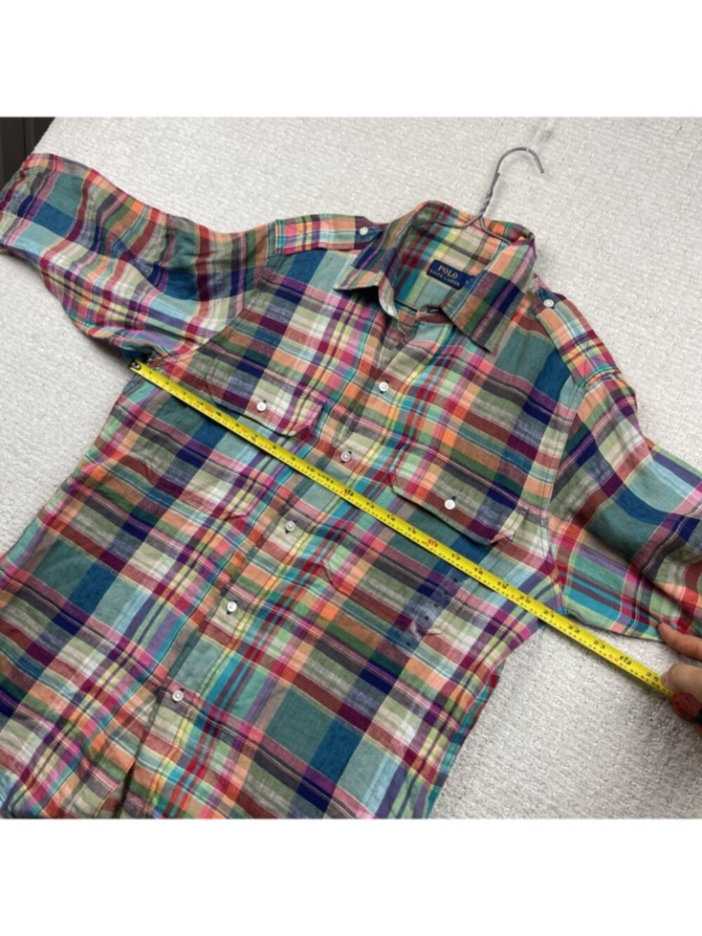 Polo Ralph Lauren Western Linen Button Up Dress Shirt Men Sz M Multicolor Plaid - Picture 10 of 16